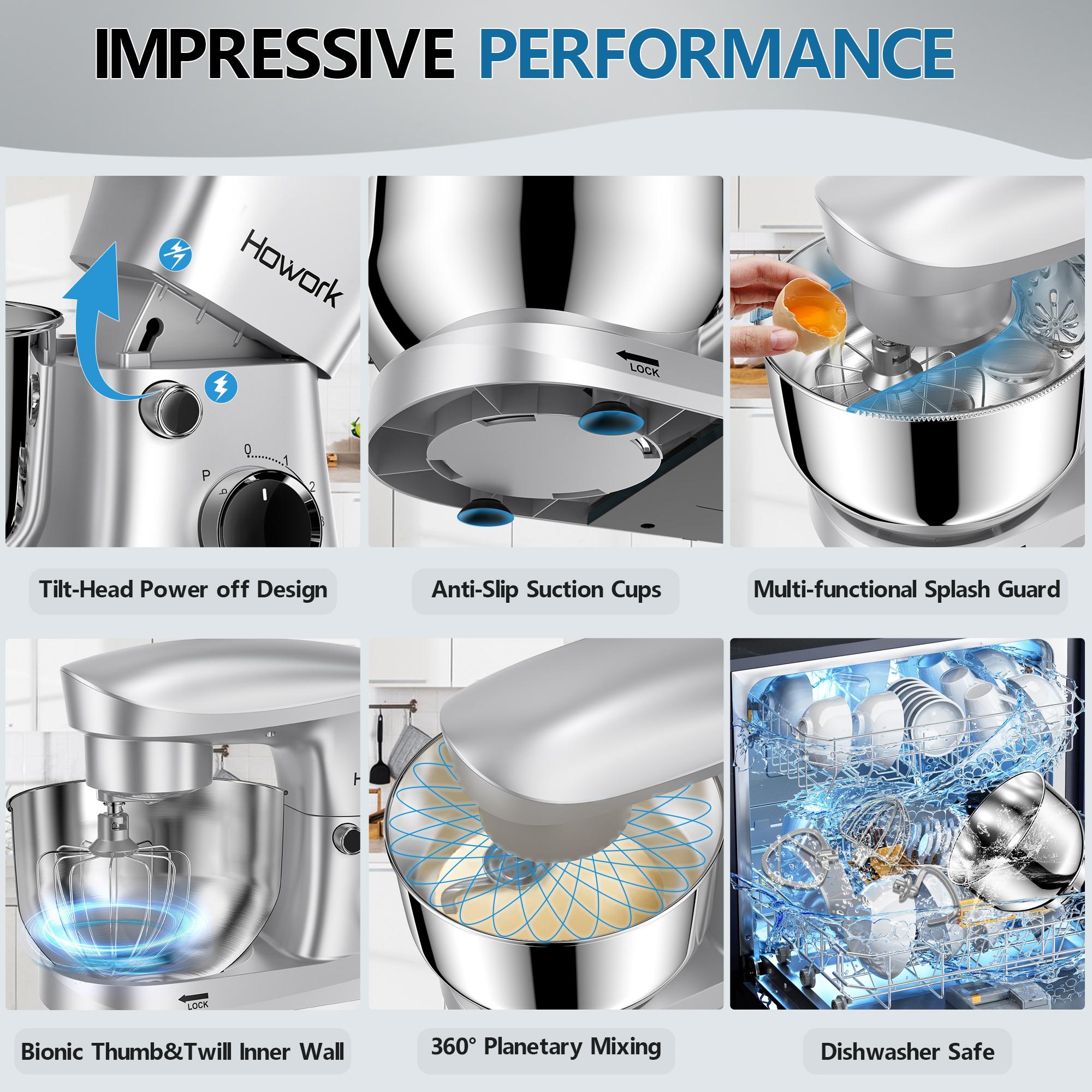 HOWORK  5QT 10-Speed Stand Mixer (350W) | Bowl with Pulse Button, Dishwasher-Safe Attachments | Perfect for Dough & Baking