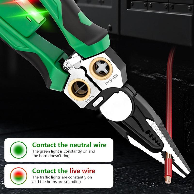 8 in 1 Wire Stripper Twister for Cutting and Pulling Wires, Cable Scissors, 12V to 250V Live, Null, Hot Wire Judgment AC DC, Voltage Tester Pliers, Audible and Flashing LED Alarms, Wire Stripping, Gift for Boyfriend, Husband, Male friend, Father, Diy