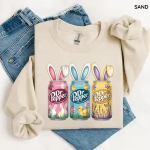Dr Pepper Easter Bunny Ears Sweatshirt/Hoodie/T-Shirt, Cute Chicks & Eggs Spring Soda Hoodie, Pastel Easter Graphic T-Shirt for Dr Pepper Lovers, For Men and For Women
