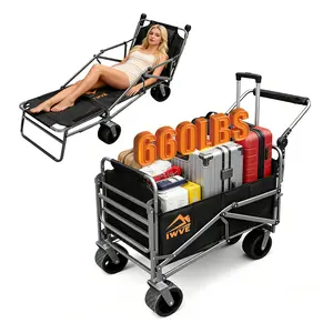 IWVECollapsible Wagon with Tailgate, Wagons Carts Foldable with 660lbs Capacity, Lightweight Portable Utility Folding Wagon Cart for Shopping Camping Sports Garden