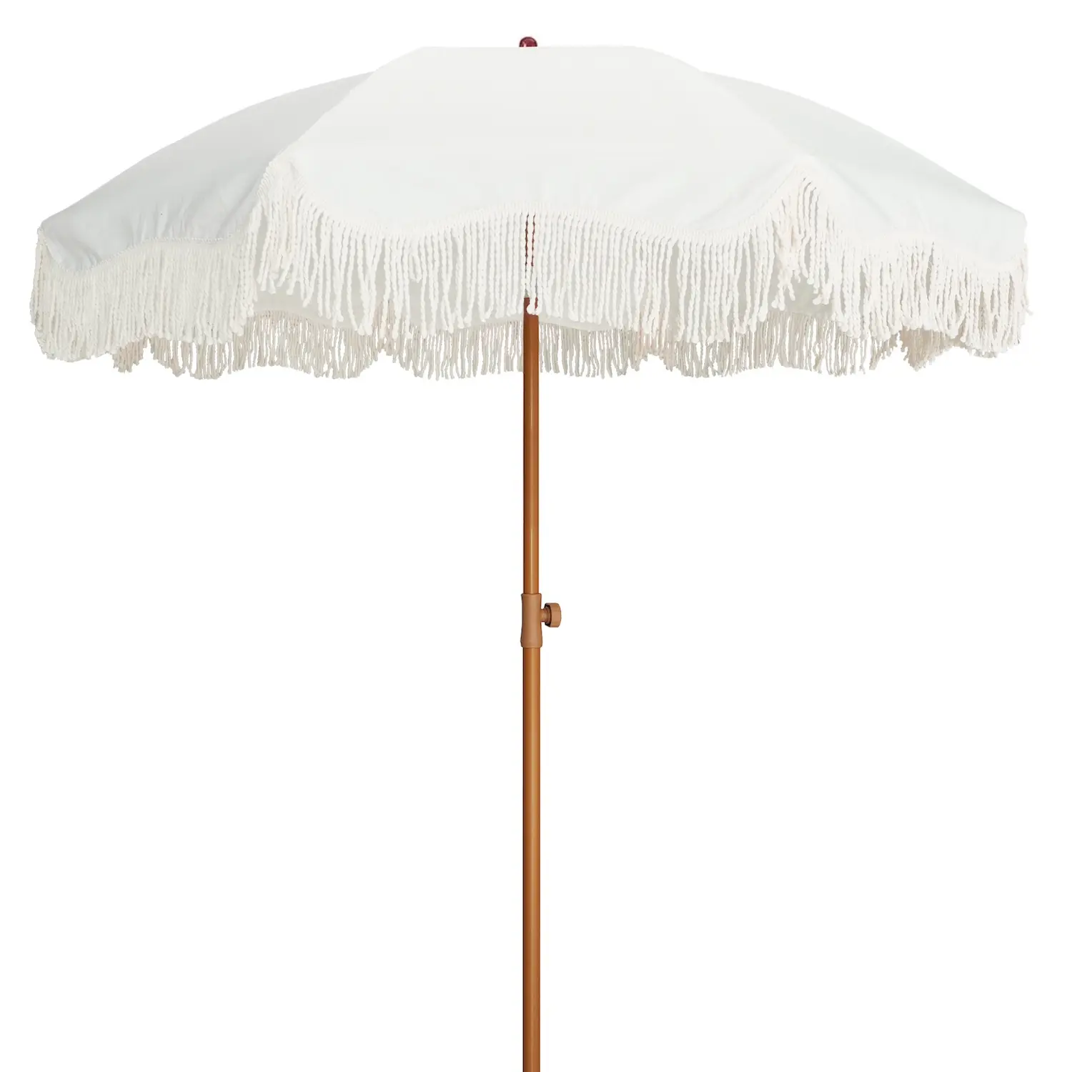 On Sale AMMSUN Boho Fringe Patio Umbrella, 6.5ft UPF50+ Sun Parasol Umbrella with Tassels, Steel Pole, Push Button Tilt, Antique White for Outdoor Picnics, Outdoor Sun Shades for Patio, Camping