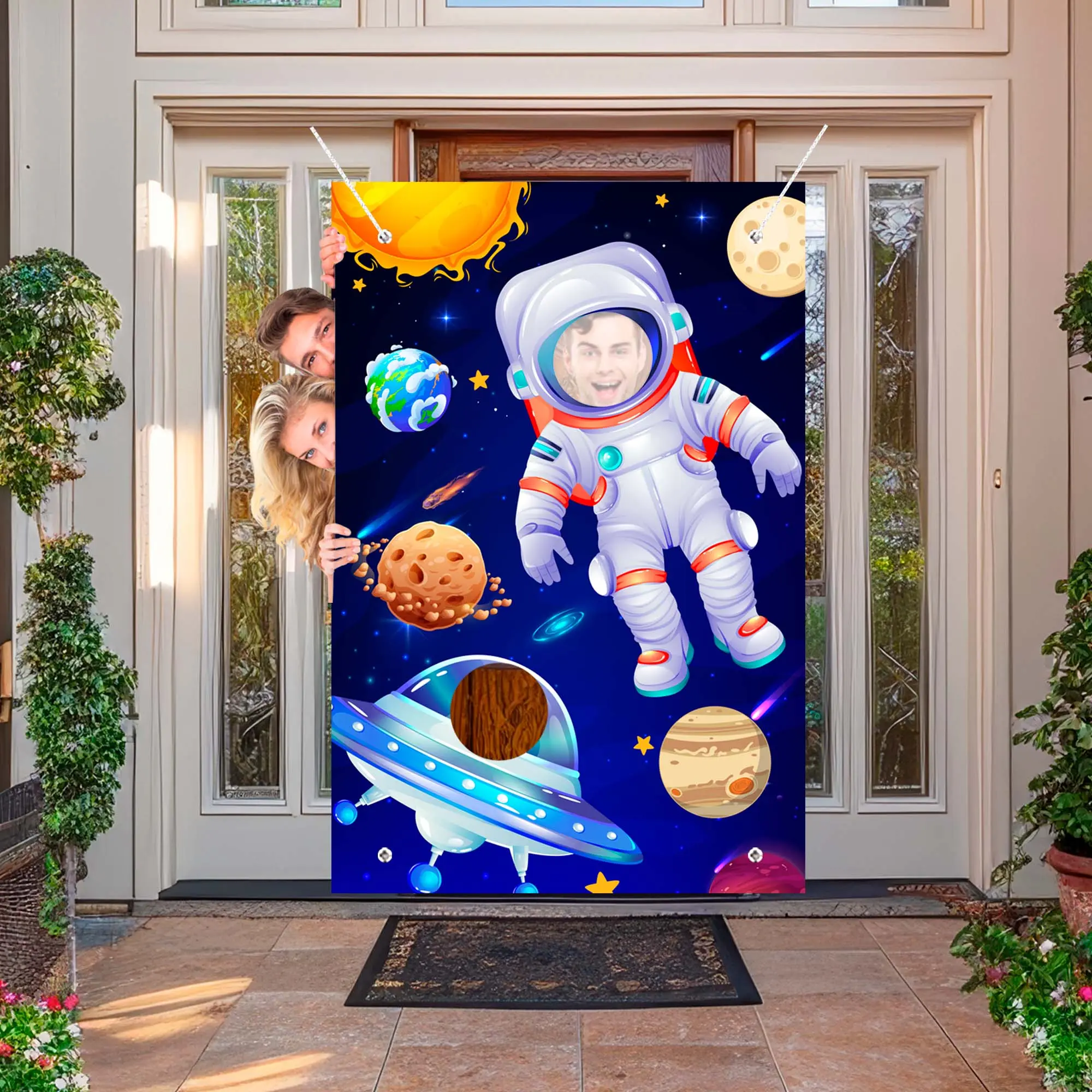 Astronaut Face Photography Background, 59.06''x39.37'' Space Theme Backdrop/Outer Space Birthday Party Backdrop/Outer Space Party Backdrop for Space Photo Prop Space Birthday Party Decorations