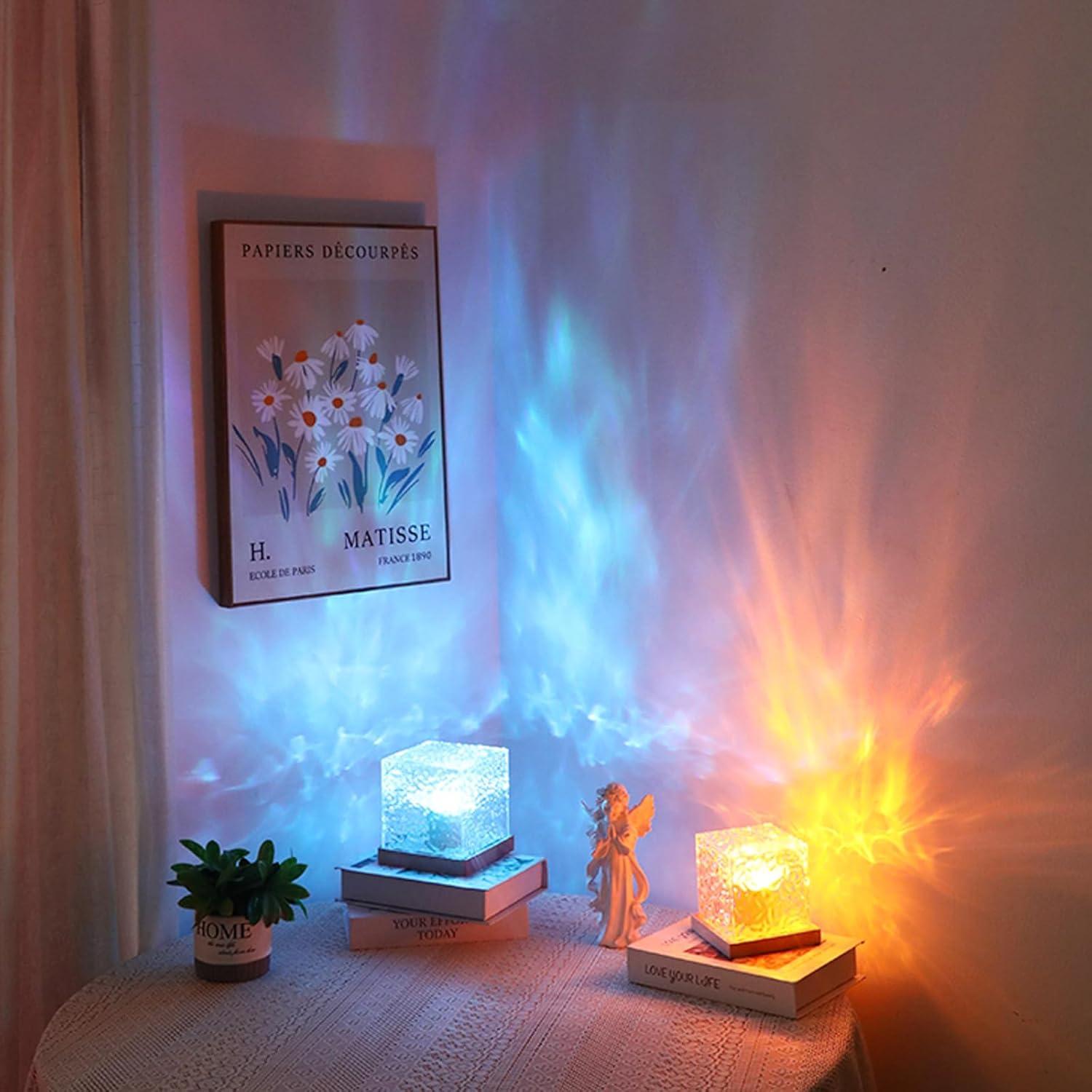 Cube Lamp Northern Lights Projector, Sixteen colors Gradual Rotating Flame Water Lights for Bedroom, EasterEggLight Ocean Lamp with Remote Control for Office Bar Restaurant Bedroom Underwater Projector Light Tiktokshopmothersday clearance items