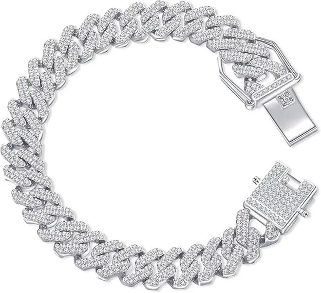 Men's Iced Out Bracelet, 14mm Gold-Plated Miami Cuban Link Chunky Chain Jewelry, 8-Inch, Gifts for Him, Chunky Chain Bracelet, Men's Accessories, Bracelet Jewelry