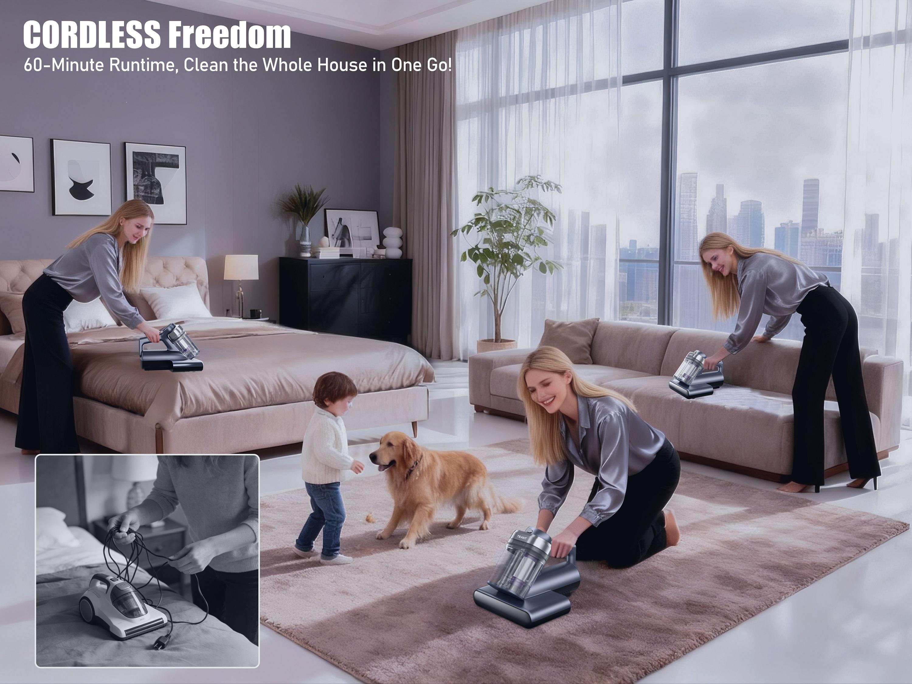 2026 Teant Upgraded Cordless Mattress Vacuum Cleaner, 18KPa Powerful Suction with UV-C Light, 149°F Hot Air, HEPA Filter, LED Display & Aroma Function for Bed, Sofa, Couch and Carpet