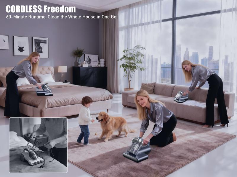 2026 Teant Upgraded Cordless Mattress Vacuum Cleaner, 18KPa Powerful Suction with UV-C Light, 149°F Hot Air, HEPA Filter, LED Display & Aroma Function for Bed, Sofa, Couch and Carpet