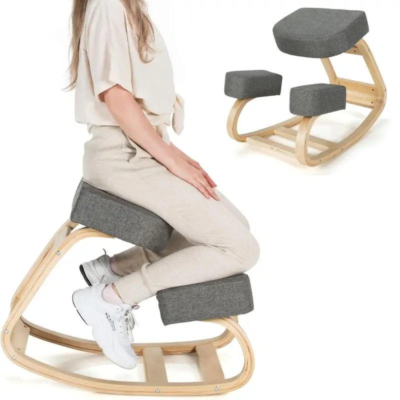 COSTWAY Kneeling Chair, Wood Posture Chair, Max Load 330 Lbs, Rocking Knee Chair with Soft Cushion, Natural Relief for Back, Shoulder or Neck Pain, Ergonomic Kneeling Chair for Office Home