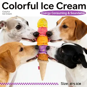 18-Inch Giant Squeaky Dog Toy Colorful Stacked Ice Cream Cone Large Plush Pet Chew Toy for Boredom Relief and Interactive Play Suitable for Medium and Large Breed Dogs