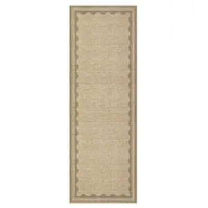 2 x 6 ft Polyester Natural Rectangular Indoor Laundry Bathroom Kitchen Scalloped Modern Machine Washable Runner Rug