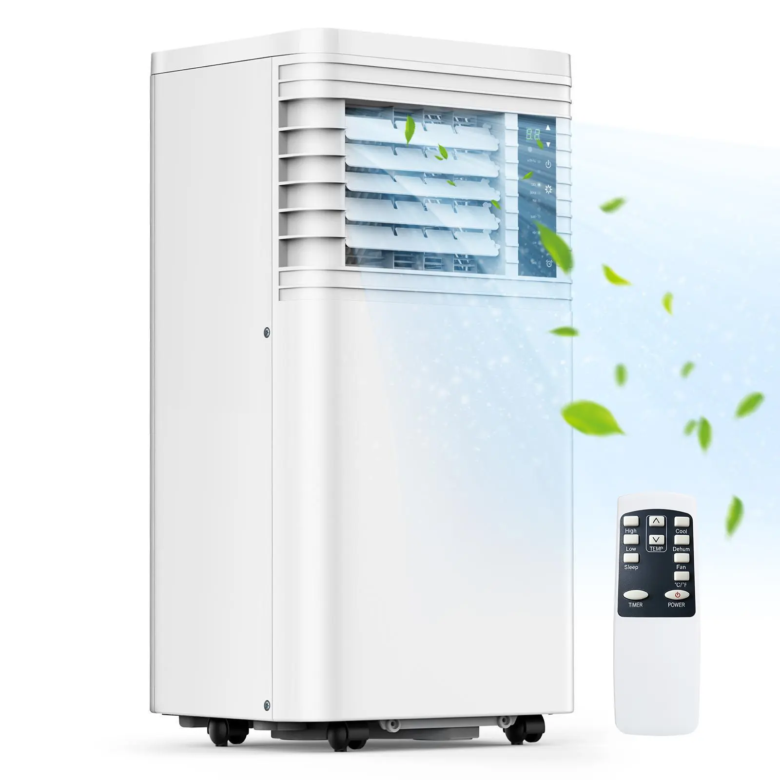 COWSAR 8000 BTU Residential Portable Air Conditioner - Multi Function Airconditioner, Energy Saver, 4 Modes (Portable Fan, Dehumidifier), Remote, LED Display, 24H Timer, Installation Kits for Home/Office, White, Stay Cool