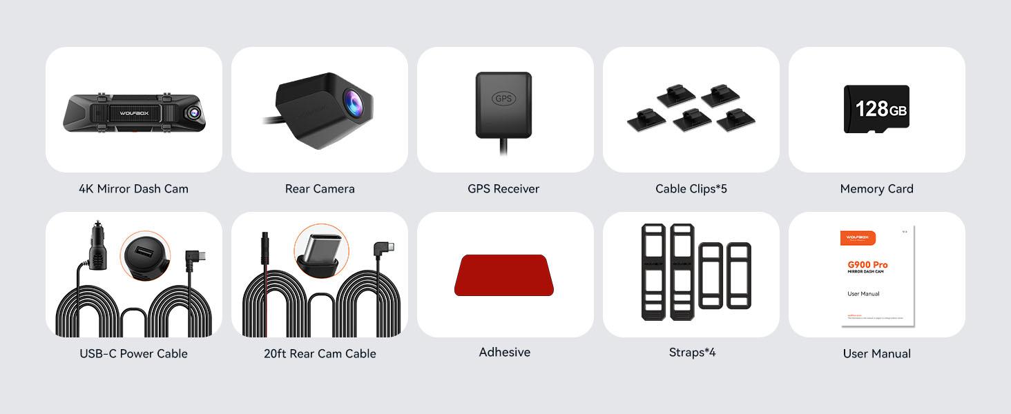 WOLFBOX G900 PRO Mirror Dash Cam with STARVIS 2 IMX678 128GB Card 5.8GHz WiFi 4K Front 2.5K Rear Video TikTokShopHolidayHaul Dashcam for Cars