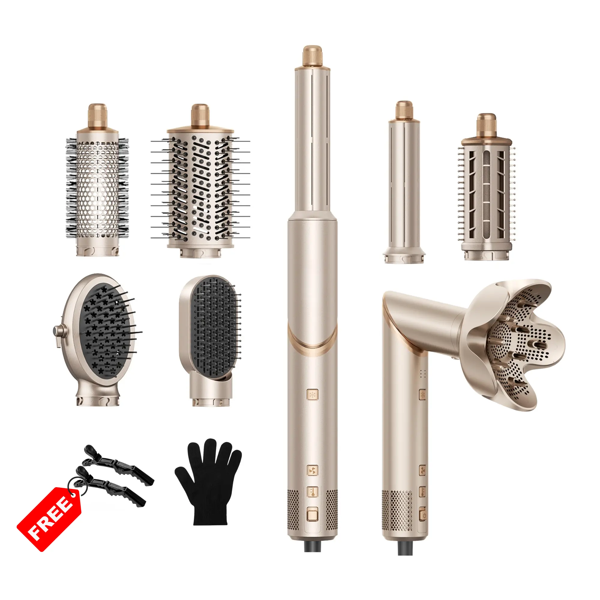 Air Fusion 8-in-1 High-Speed Hair Dryer & Styler Set - Automatic Curling Styling Tool, Volumizing Blowout Brush, Fast Drying Straightener, Champagne Gold for Daily Curl Routine, Hair Styler Set, Blowout Hair