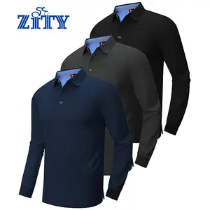 ZITY Long Sleeve Polo Shirts for Men 3 Pack Collared Performance Golf Polos Mens Casual Shirts Moisture Wicking Workwear USA Fleece