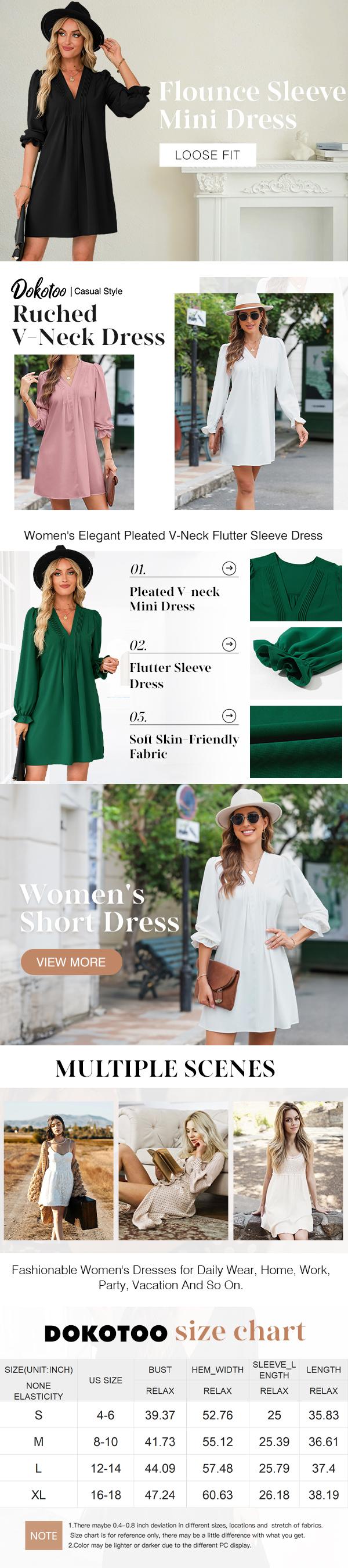 Dokotoo Womens Casual Dress A-Line Ruffle Sleeve V Neck Midi Dress 2026 Fashion Pleated Flowy Sundress Loose Shirt Dresses