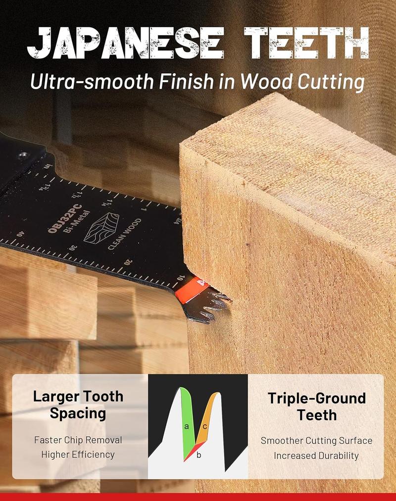 EZARC Bi-Metal Arc Edge Oscillating Tool Blade, Japanese Teeth Oscillating Saw Blades for Clean Cuts in Hard Wood & Plastic, Universal Fit Multitool Blades