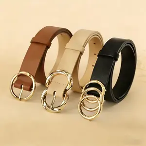 Women’s minimalist fashion belt set (3 pieces); classic denim pants/dress belt; three-ring, two-ring, one-ring metal buckle design; elegant solid-color belt; everyday commuter waist accessory; elegant multifunctional women’s belt; pairs with a classic met