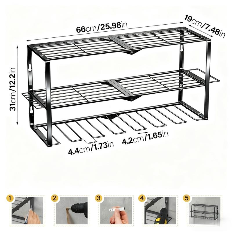 Heavy-Duty Wall Mounted 3-Tier Power Tool Organizer & Drill Holder, 7 Slots, 150lbs Capacity, for Garage, Workshop, Utility Storage