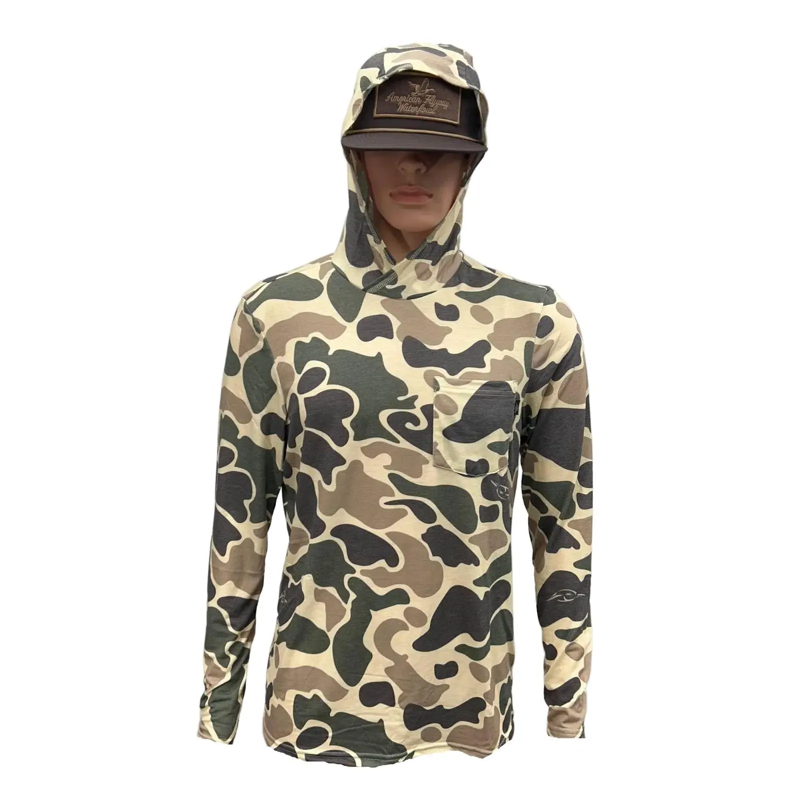 American Flyway Waterfowl Men's Vintage Camo Green & Brown Rayon Hoodie - Soft, Moisture-Wicking, Layer-Friendly, Multi-Size Outdoor Long-Sleeve Sweatshirt for Hunters, Everyday Wear