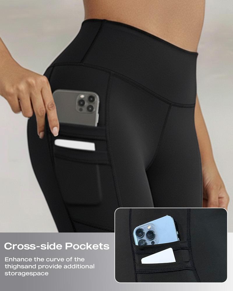 ChicMe Winter Warm High Waisted Workout Athletic Leggings Tummy Control Butt Lifting Ultra Soft Thermal Lined Fleece Lined Yoga Pants Women's Sportswear with Stacked Slit Pockets On One Side