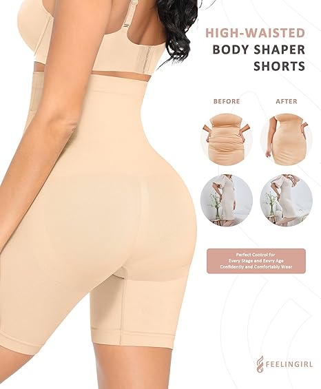 FeelinGirl Tummy Control  Comfort Basic Shapewear Shorts Body Shaper for Women High-Waisted Thigh