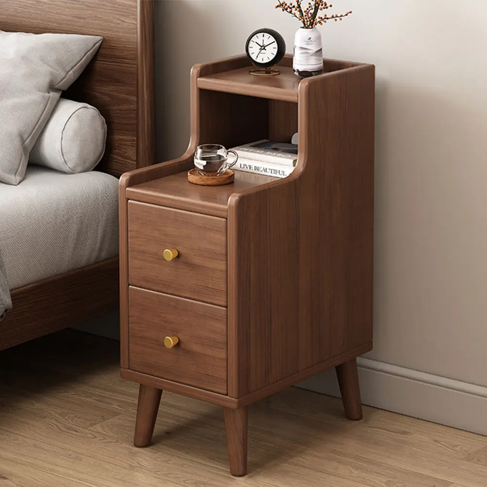 Minimalist Compact Ultra-Narrow Solid Wood Nightstand - Easy Rectangular Modern Wood Table, 200x400x610mm Side Tables with Storage Drawer, Assembly Required Indoor Furniture for Various Room Types