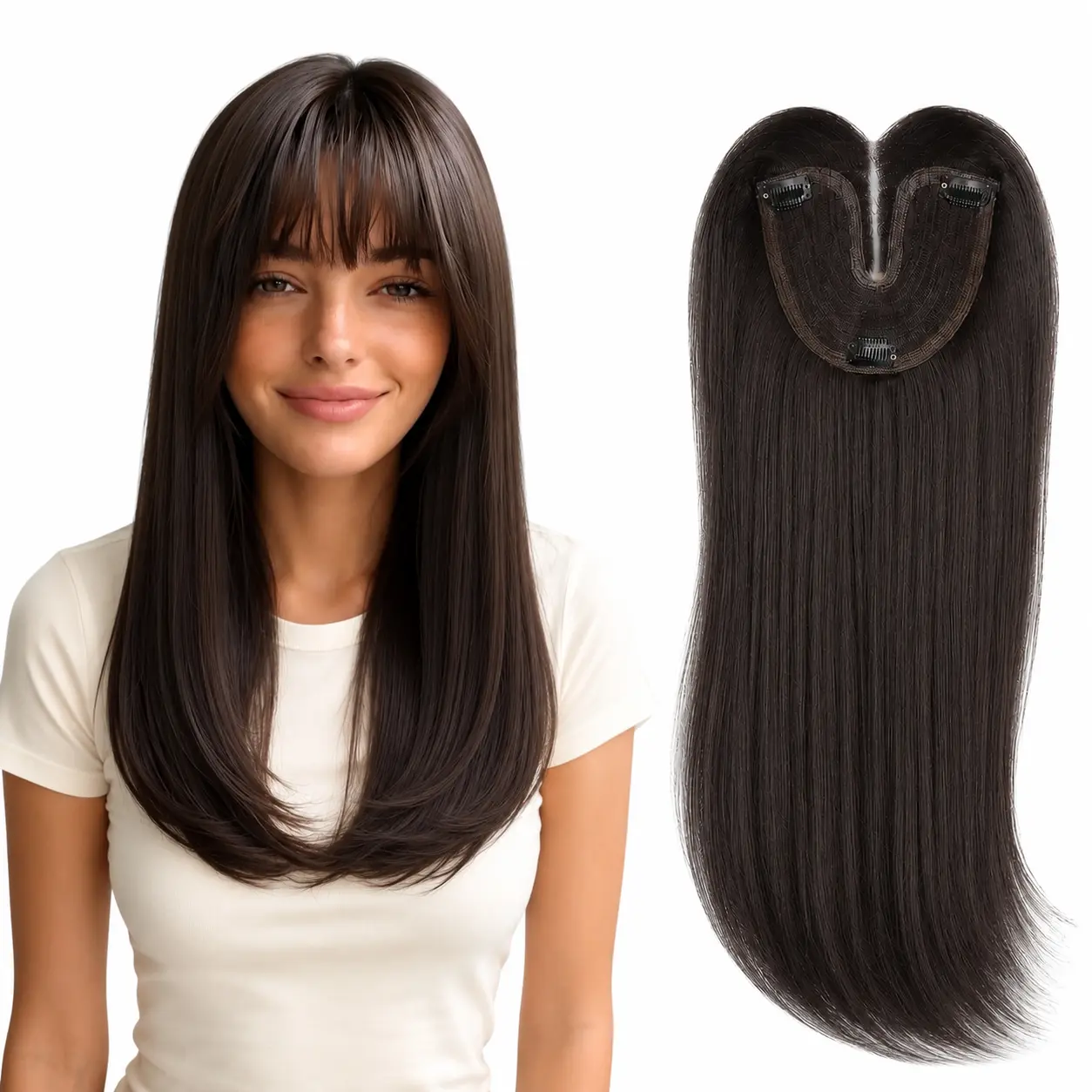 YOLO HAIR Hair Topper for Women 18 Inch Long Straight Big Base for Maximum Coverage on Thinning Hair Snug Fit with Realistic Illusion Hairline Your Confidence Solution