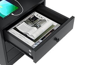 Sikaic LED Nightstand with 3 Storage Drawers  Modern Bedside Table with Built-in Charging Station and Open Storage Space