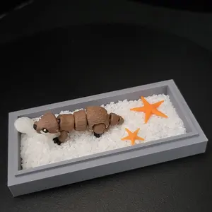 Mini Otter Cove Desk Scene - Articulated 3D-Printed Otter with Clam Shell Accessories & Micro White Rocks for Customizable Habitat Display Tray