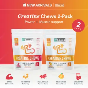 Zhou Nutrition Creatine Chews 2-Pack Bundle for Muscle Growth & Support - Peach Mango, Pink Lemonade Flavors