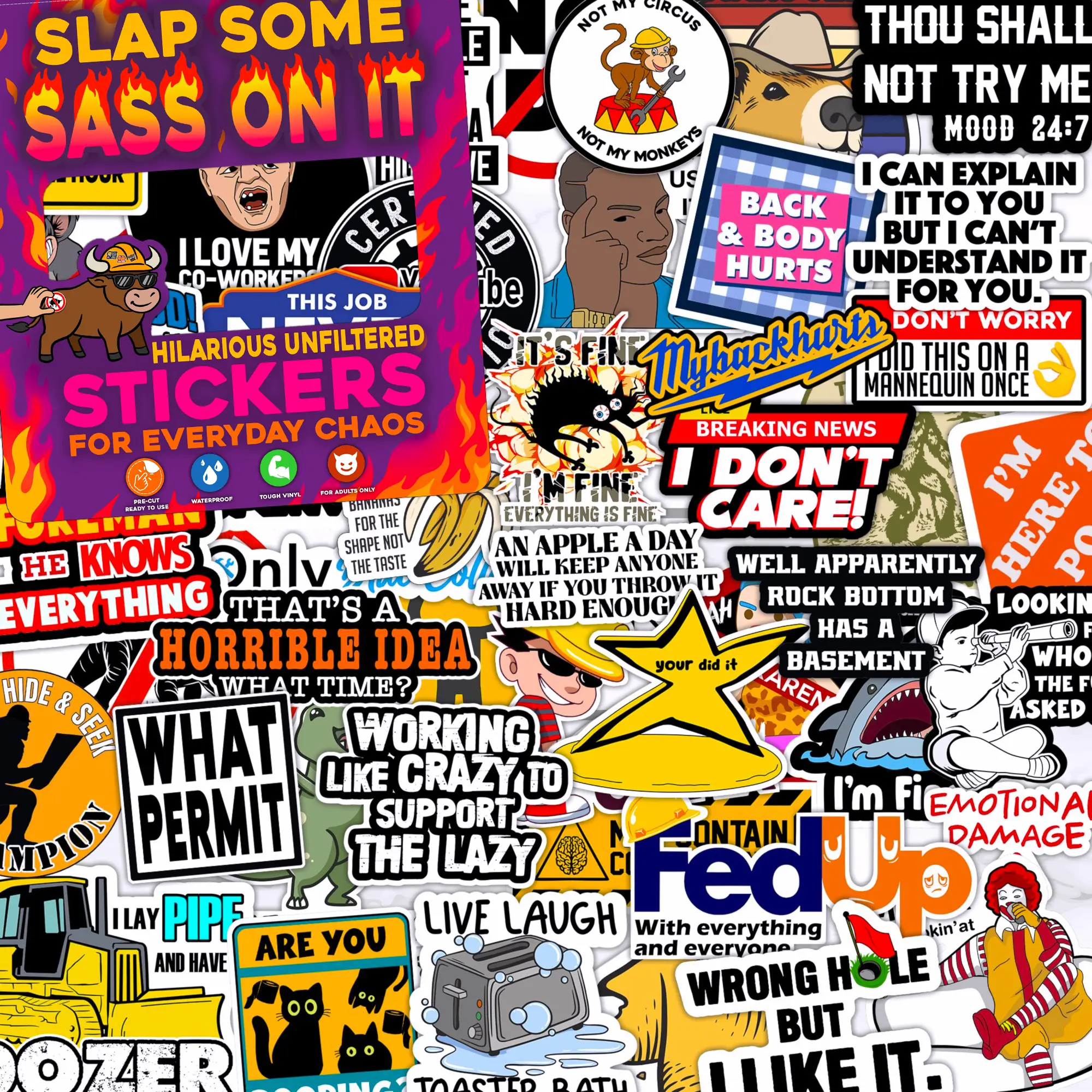 225PCS Slap Some Sass On it Stickers Pack for Adults - Hard Hat sticker, Breakroom Humor Waterproof Vinyl for Welding Helmet, Tool Box, Electrician, Mechanic Tools - Blue Collar Gifts for Co-Workers No Repeat