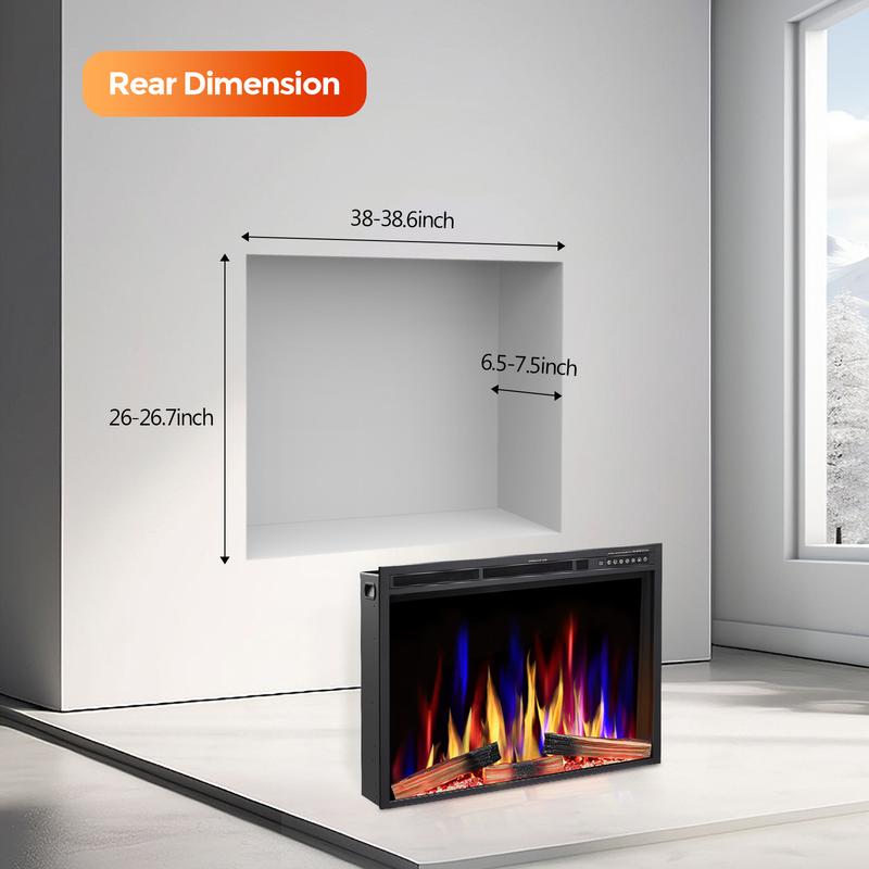 R.W.FLAME 36"&39'' Electric Fireplace Insert, Adjustable 5 Flame Colors, 12 Log Colors, 5 Flame Speeds and Brightness, Remote Control, Timer, Adjustable Temperature from 50°F to 99°F, 750W/1500W