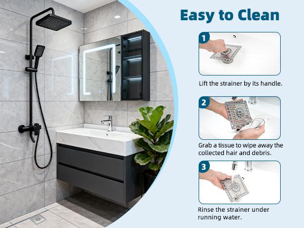 Hibbent Upgraded Shower Drain Hair Catcher, Shower Drain Cover for Bathroom Floor 4" Drain, Anti-Clogging Bathtub Drain Strainer, Stainless Steel Kitchen Sink Drain Strainer with Handle, Grey