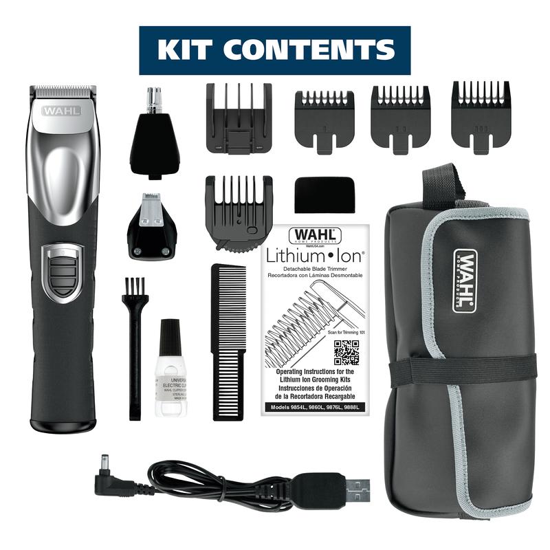 Wahl USA Rechargeable Lithium Ion All in One Beard Trimmer for Men with Detail and Ear & Nose Hair Trimmer Attachment – Model 9854-600B