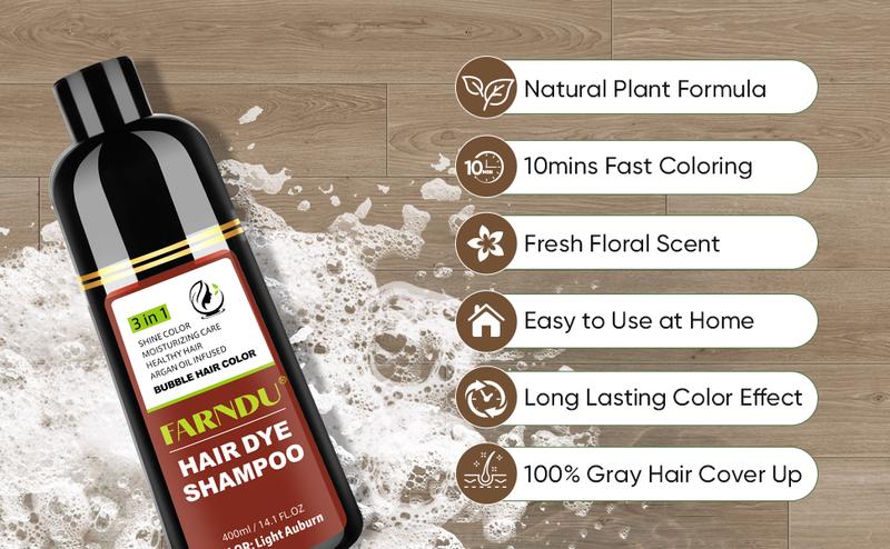 FARNDU-Hair Dye Shampoo for Men & Women, 10 Mins Hair Color, Glossy and Bright Finish, Plant Extracts, Ammonia-Free (400 mL) - Haircare, Christmas Gift