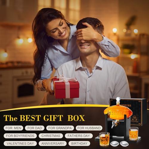 Football Whiskey Decanter Set for Men, 47oz Liquor Decanter Set with 2 Glasses + 2 Footballs Chillers, Gifts for Dad, Husband, Boyfriend, Coach, for Liquor, Bourbon, Scotch, Vodka