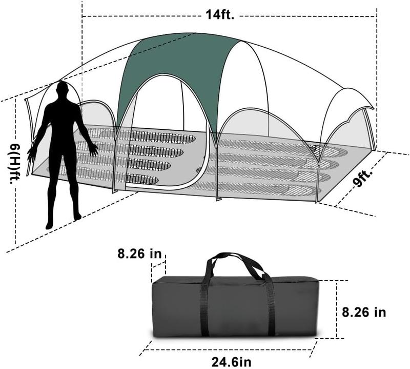 Tent 8 Person Camping Tents, Weather Resistant Family Tent, 5 Large Mesh Windows, Double Layer, Divided Curtain for Separated Room, Portable with Carry Bag