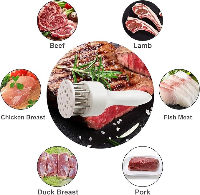 Meat Tenderizer Tool with Ultra Sharp Stainless Steel Needle Blades 2 Pack Meat Tenderizer Tool Profession Kitchen Gadgets Jacquard for Tenderizing and Cooking BBQ, Marinade, Steak, Beef, and Poultry