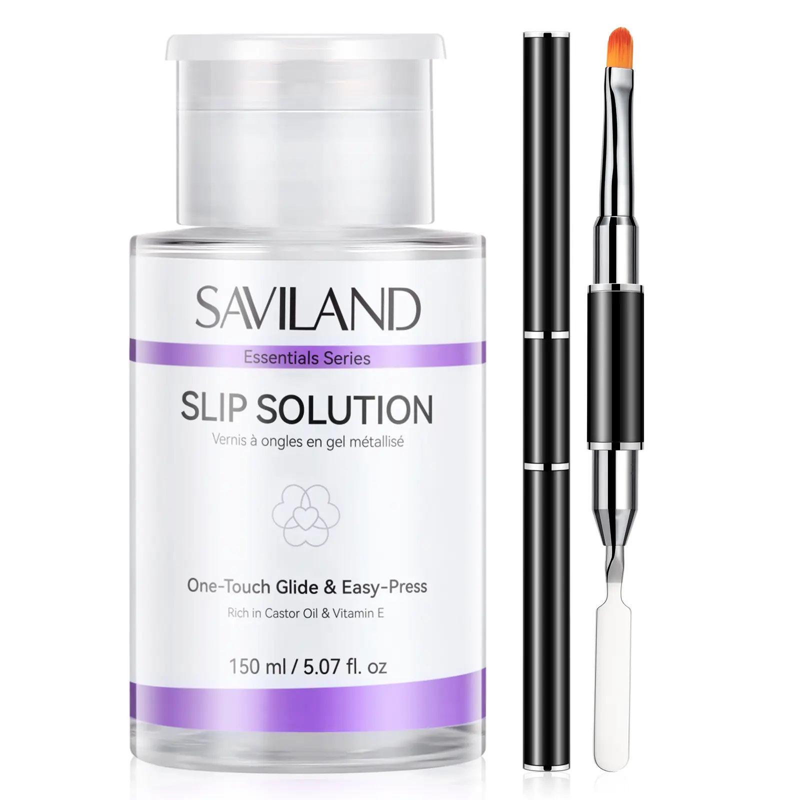 SAVILAND Poly Nail Gel Slip Solution Kit: 150ml/5.07 fl.oz Large-Capacity Nail Extension Slip Solution with Dual-Ended Nail Brush, Smooth One-Touch Glide, Non-Sticky Formula for Easy DIY Nail Art Extensions