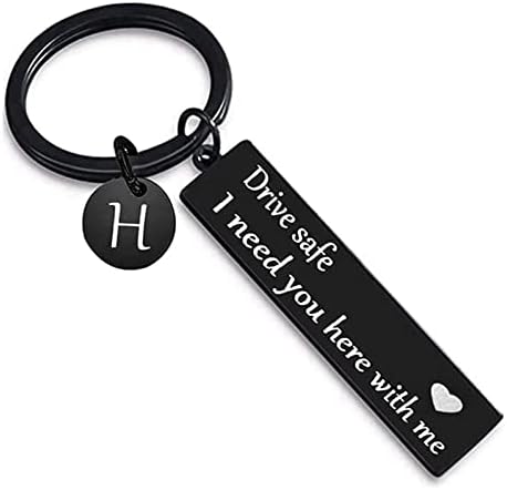 Safe driving, I need you by my side keychain, made of stainless steel, suitable for him or her, love heart-shaped couple keyring, romantic birthday or Valentine's Day gift, for boyfriend or girlfriend, a creative gift of love