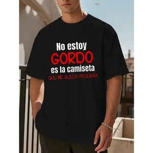 Men's "No Ey Stay Gordo" Spanish Quote T-Shirt Casual Crew Neck Short Sleeve Summer Top with Geometric Print Machine Washable Classic Fit