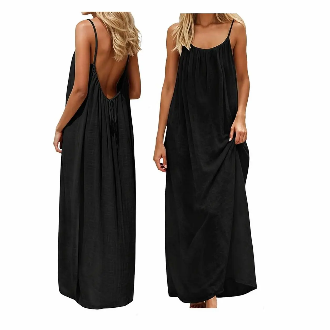 Women's Solid Color Sleeveless Cami Long Dress, Soft Comfortable Womenswear for Summer Sleepwear, Indoor Daily Relaxation & Casual Loungewear