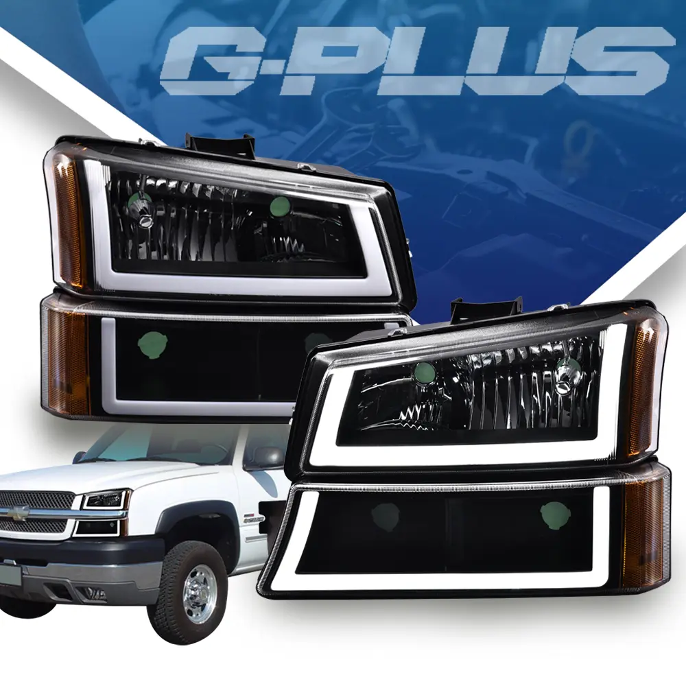 G-PLUS LED Headlight Assembly Pair Set for 2003-2007 Chevy Silverado, Bolt-On Fit Direct Install Led DRL Headlights, Signal Lamps, Bumper Lamps, Aftermarket Car Lighting Accessories