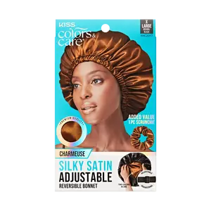 KISS Colors & Care Charmeuse Silky Satin Adjustable Reversible Bonnet - Brown & Black