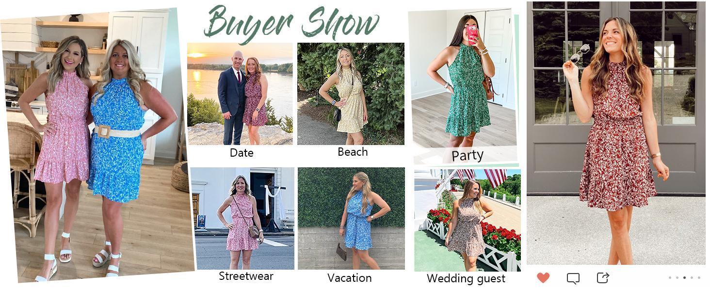 Imily Bela Summer Dress for Women Chiffon Blouses Skirt Spaghetti Sleeveless Tops Halter Ruffle Romper Sun Flowy Summer Outfits