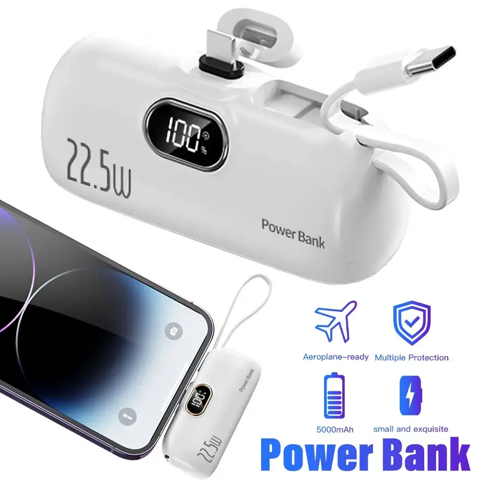 5000mAh Mini Power Bank - 22.5W Fast Charging Mobile Mini Charger, Dual USB-A/Type-C Ports for Smartphone, iPhone, Samsung, Android Devices & AirPods, Compact Lightweight with Accurate Digital Power Display, Multi Device