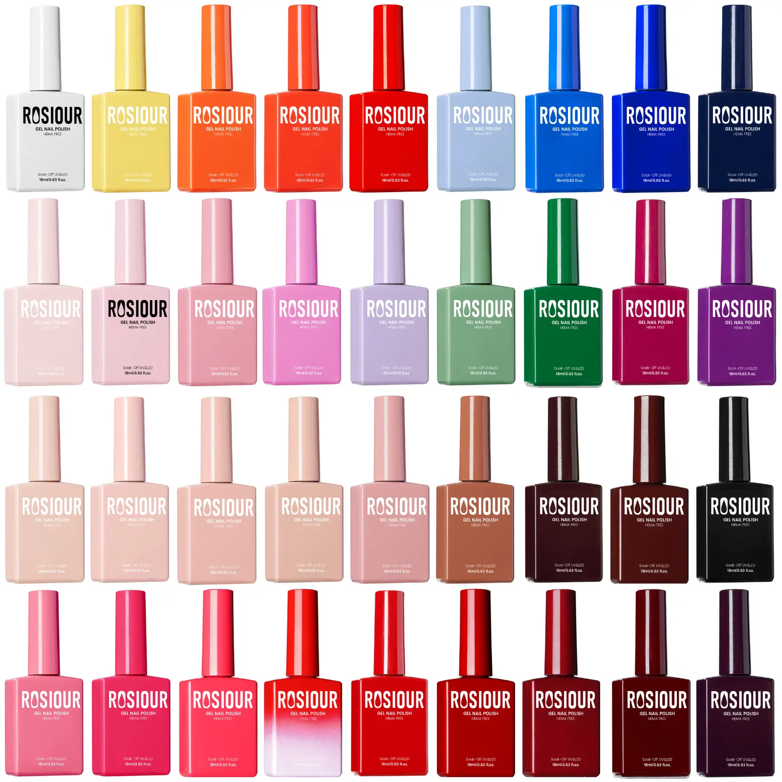 ROSIOUR 18ml Gel Polish | 18ml Each | HEMA-Free | Smooth Coverage, Glossy Finish | Nail Art & DIY Manicures Gel Based Gel Nail Colors Gel For Nails Painting Gel Flawless
