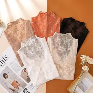 5Color High Quality Lace Spring Mesh Long Sleeve Flower Embroidery Base Shirt Top for Women