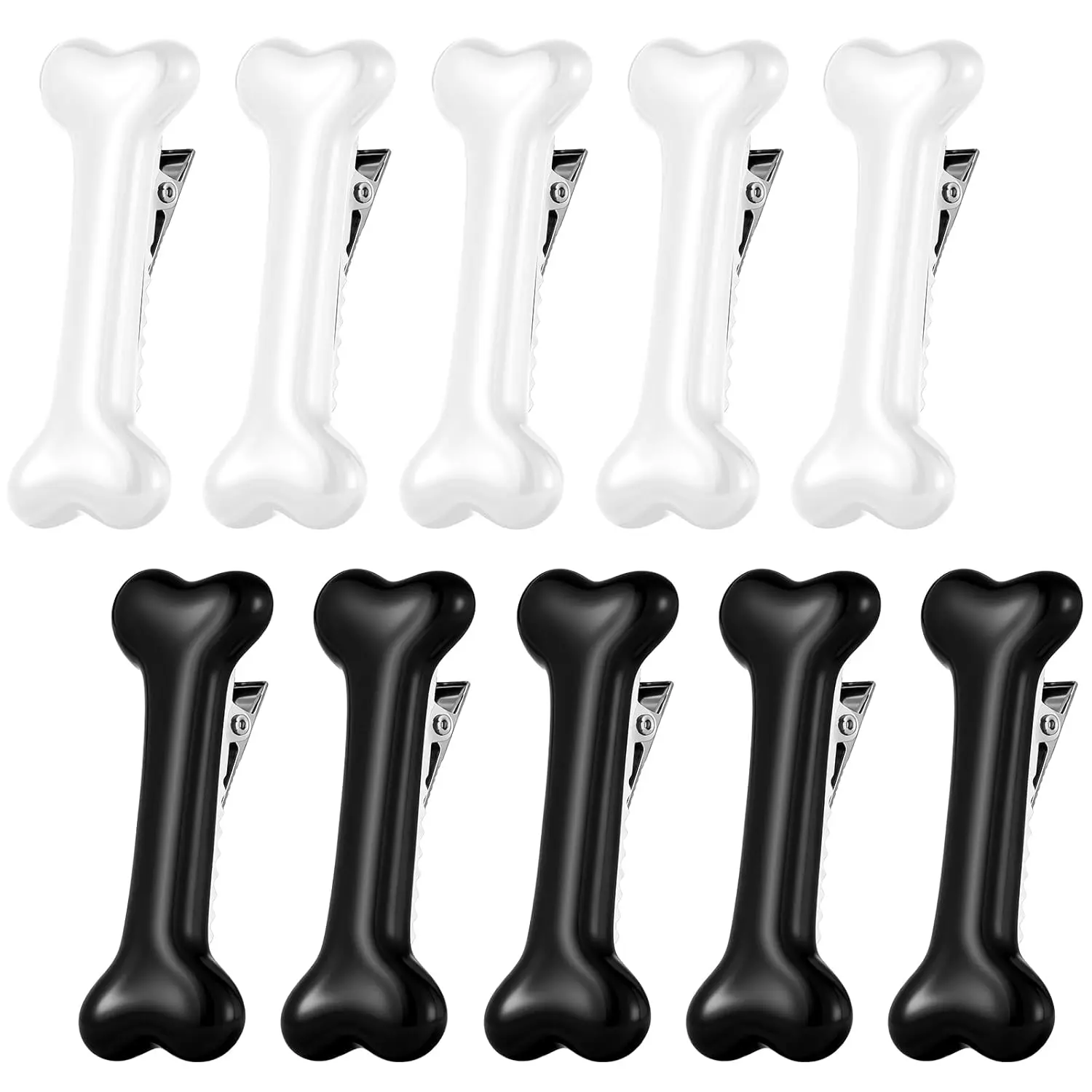 10 Pcs Bone Clips for Hair, Resin Skull Hair Accessories, Cute Side Hairs Barettes for Women Girls, Dog Bone Hairpins Halloween Cosplay Party Decoration, White & Black