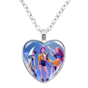 Kids Korea Pop Heart Shape Necklace,Girls Group Jewelry Merchandise for Fans Enthusiast,Movie Lovers Gift Accessory,Colorful Sweater Chain