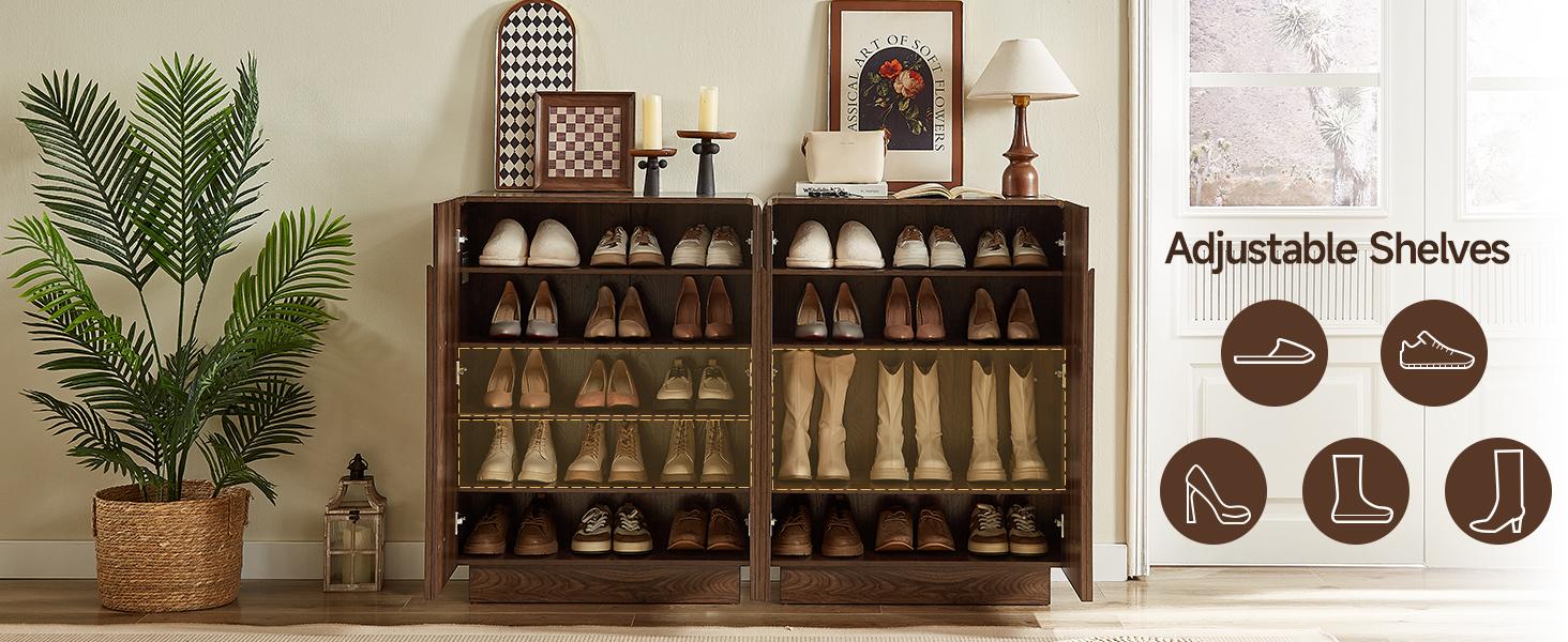 【SPOTLIGHT DAY】ONBRILL Wooden Shoe Storage Cabinet with Doors Large 6 Tier Organizer for Entryway Hallway Living Room Foyer Adjustable Shelves
